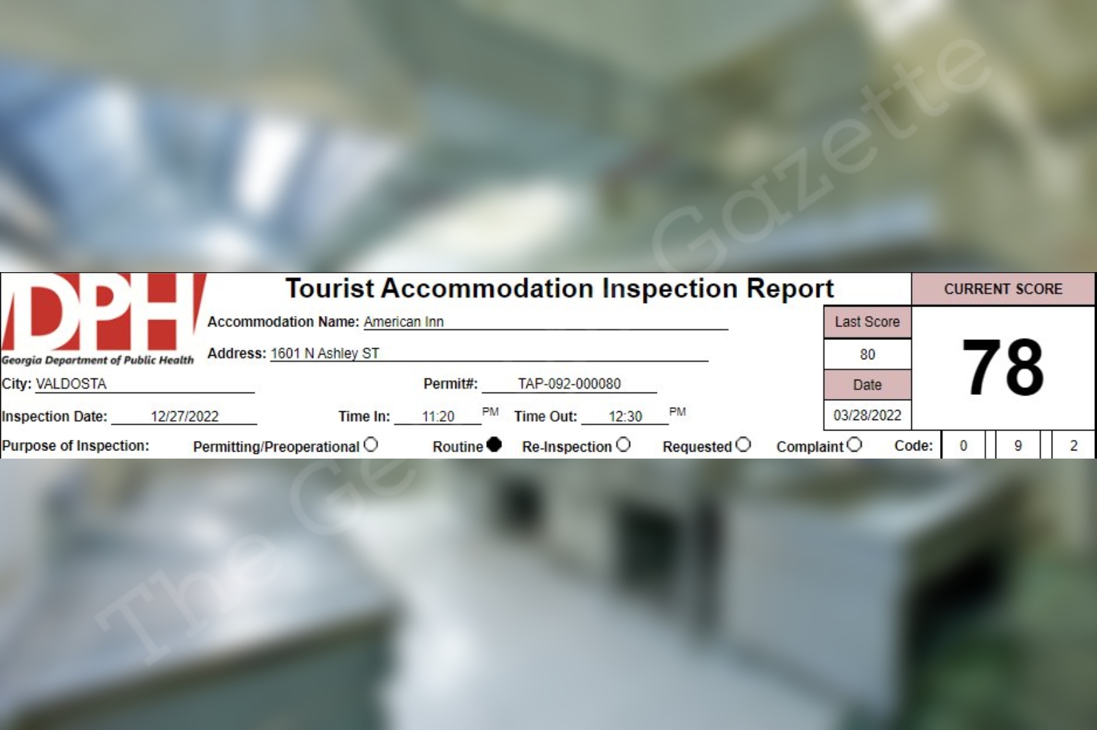 American Inn In Valdosta Receives A 78 On Their Recent