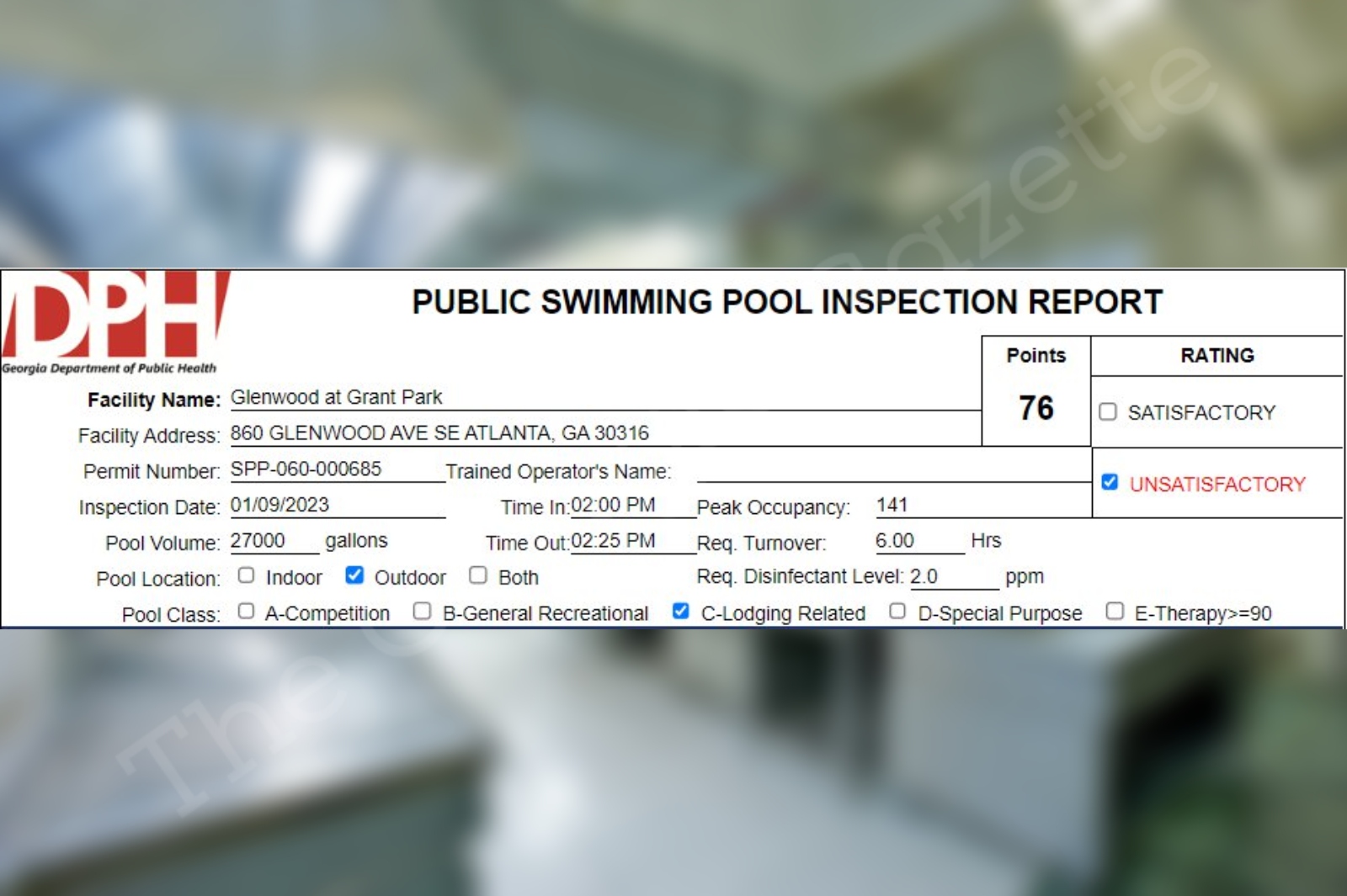 Glenwood In Atlanta Receives A 76 On Their Recent Pool Inspection   Glenwood 