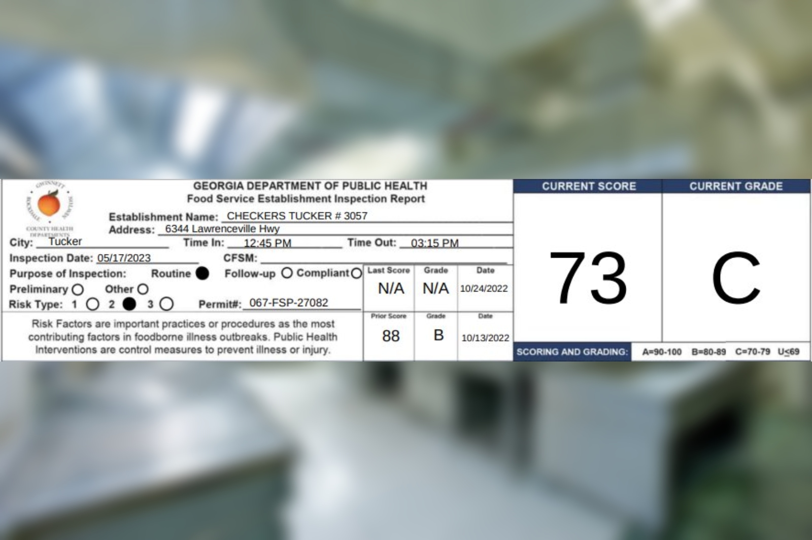 Checkers In Tucker Receives A 73 On Their Recent Health Inspection