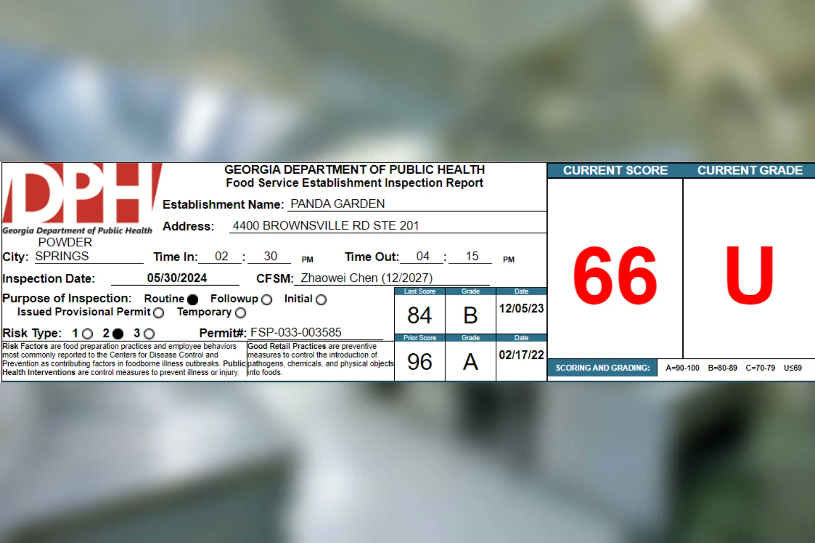 Panda Garden in Powder Springs receives a 66 on their recent health inspection Cobb County News
